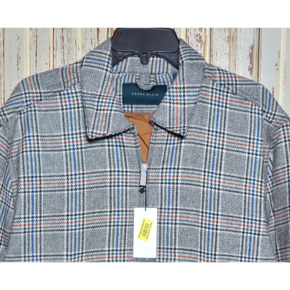 Perry Ellis Plaid Wool Blend Bomber Jacket Multi-Color Interior Lining Size M - Picture 2 of 8